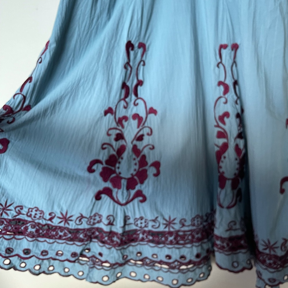 Free People Light Blue Maxi Dress with Burgundy Embroidery - Picture 7 of 17